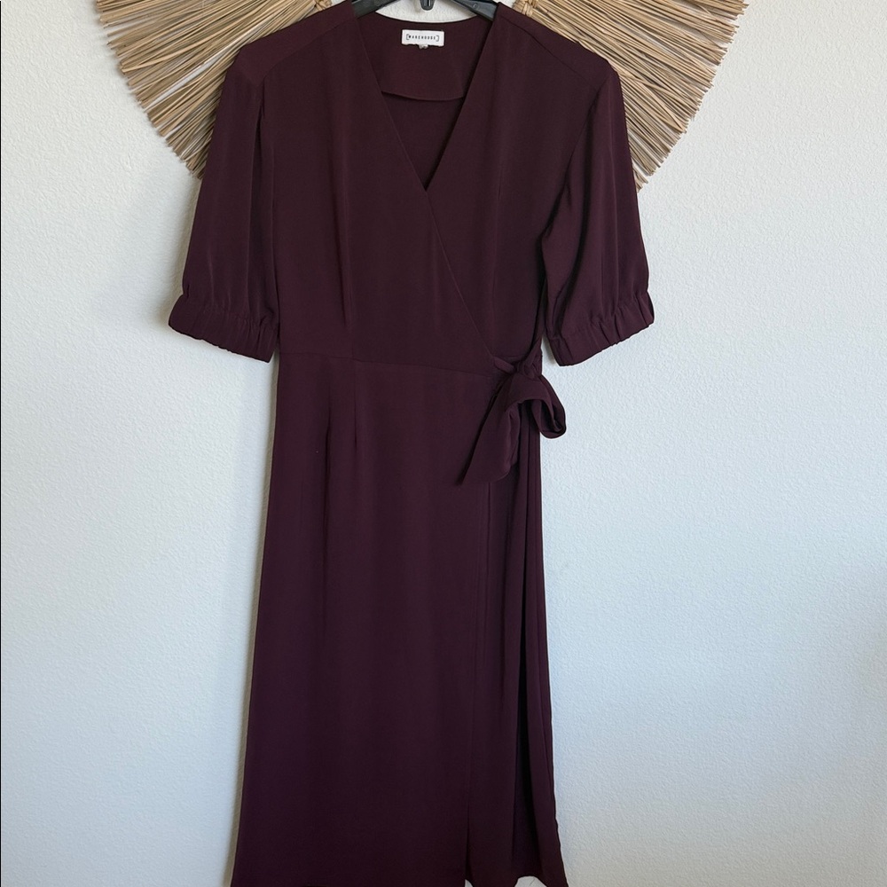 Warehouse Deep Purple Wrap Midi Dress - Picture 7 of 16